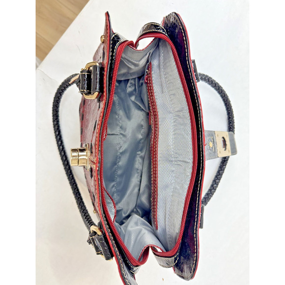 Y2K Red Black Faux Croc Embossed Shoulder Bag Gold Turnlock Snake Print Purse - Picture 10 of 11